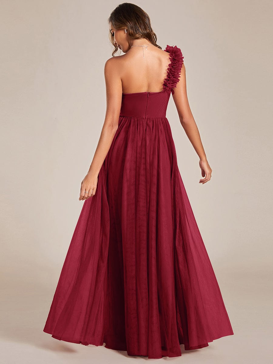 Weitese Sweetheart Neckline One Shoulder with Floral Tulle High Slit Bridesmaid Dress