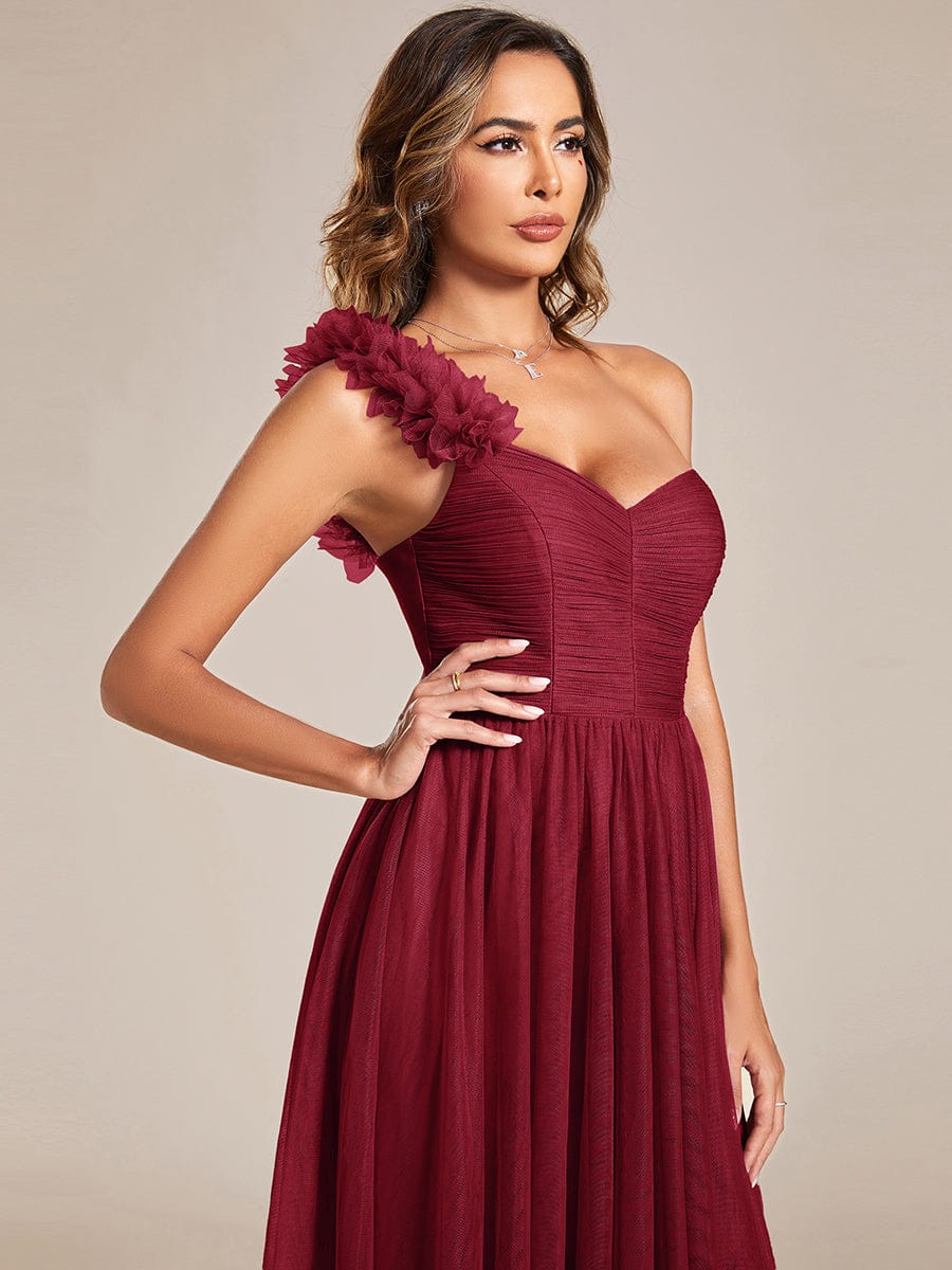 Weitese Sweetheart Neckline One Shoulder with Floral Tulle High Slit Bridesmaid Dress