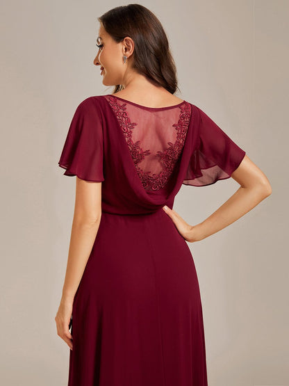 Weitese Back See-Through Swing Collar Applique Ruffles Sleeve A-Line Evening Dress