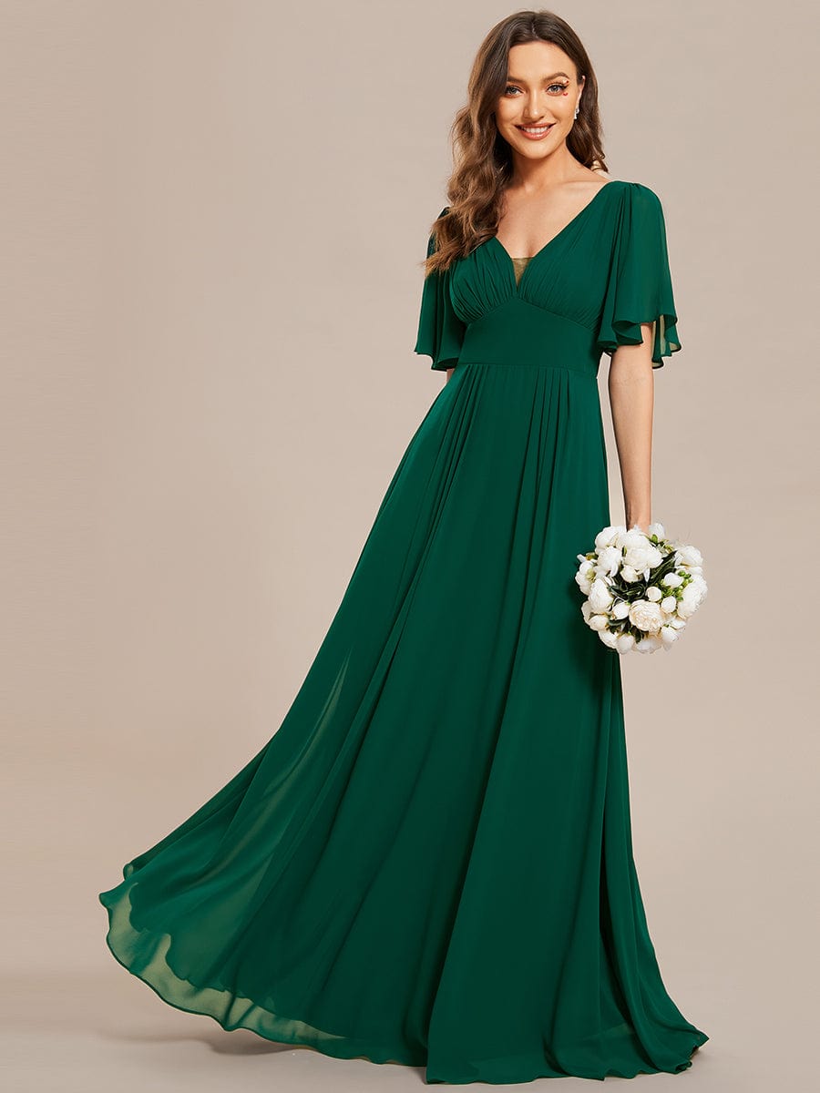 Weitese Simple Chiffon Short Sleeves Empire Waist A-Line Maxi Bridesmaid Dress