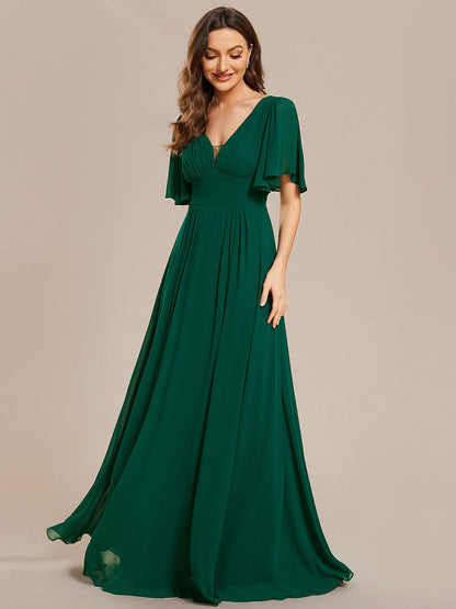 Weitese Simple Chiffon Short Sleeves Empire Waist A-Line Maxi Bridesmaid Dress