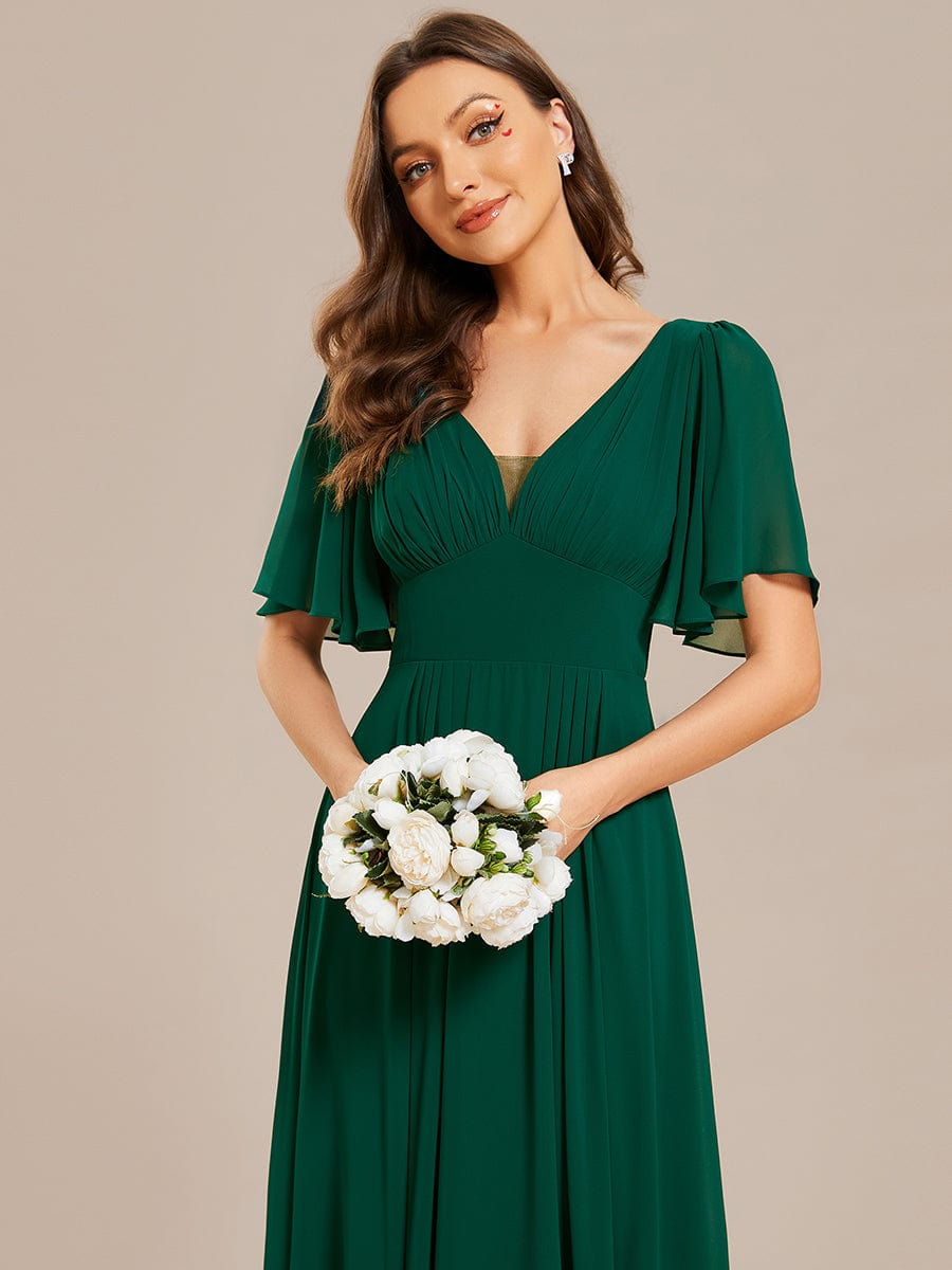 Weitese Simple Chiffon Short Sleeves Empire Waist A-Line Maxi Bridesmaid Dress