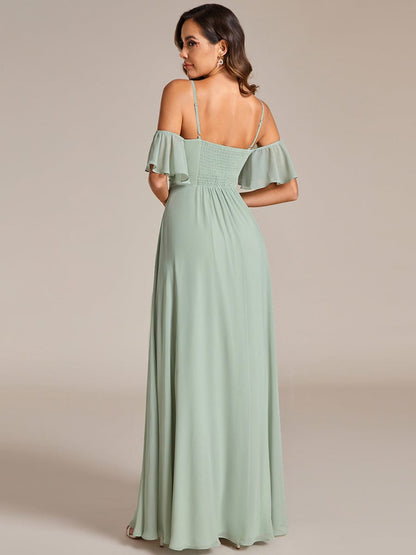 Weitese Spaghetti Strap Sweetheart Chiffon A-line Bridesmaid Dress with Knot