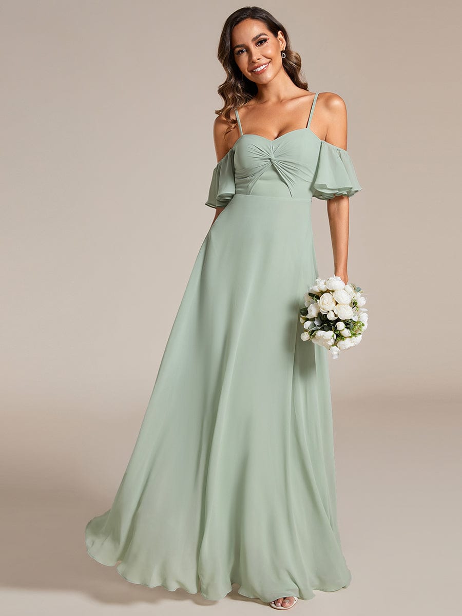 Weitese Spaghetti Strap Sweetheart Chiffon A-line Bridesmaid Dress with Knot