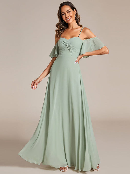 Weitese Spaghetti Strap Sweetheart Chiffon A-line Bridesmaid Dress with Knot