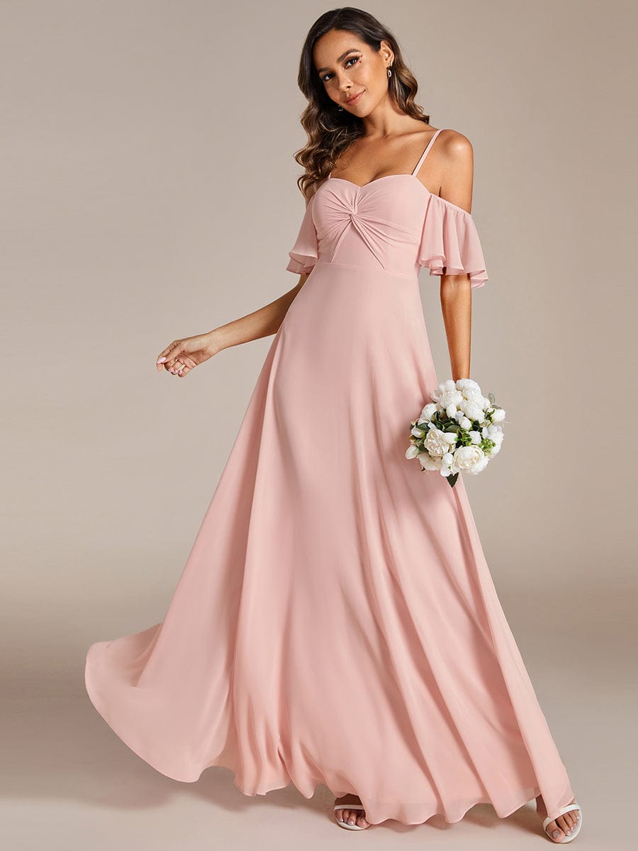 Weitese Spaghetti Strap Sweetheart Chiffon A-line Bridesmaid Dress with Knot