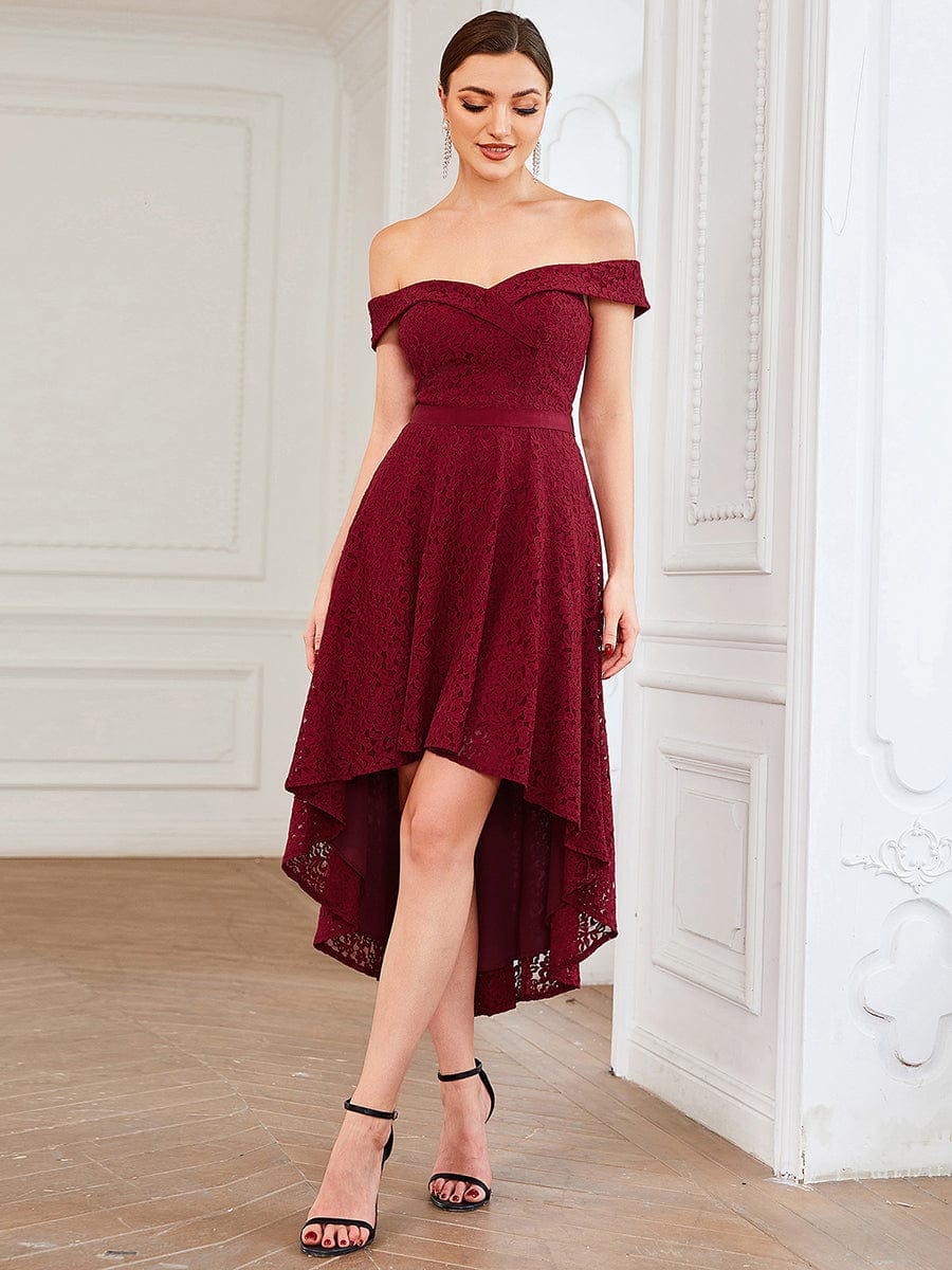 Weitese Off Shoulder Sweetheart High-Low Bridesmaid Dress