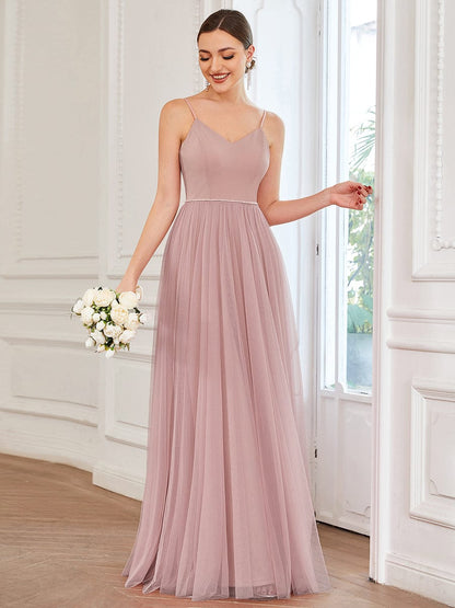 Weitese Sweetheart Spaghetti Strap A-Line Tulle Bridesmaid Dress