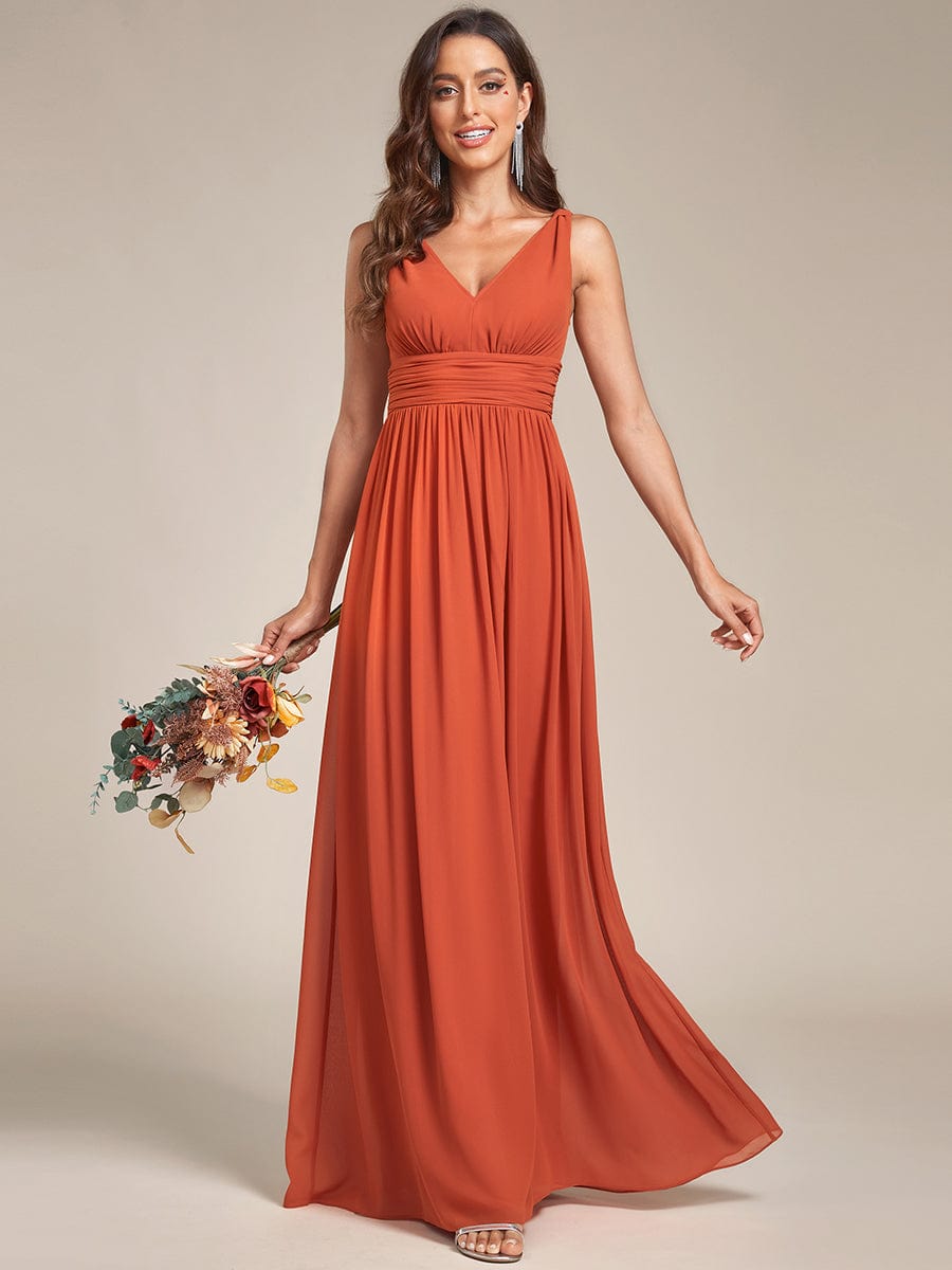 Weitese Sleeveless V-Neck Plain Chiffon Maxi Bridesmaid Dress