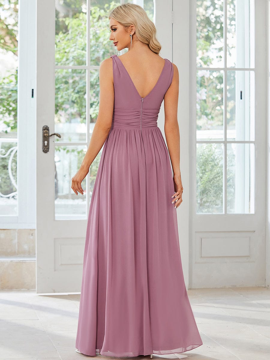 Weitese Sleeveless V-Neck Plain Chiffon Maxi Bridesmaid Dress