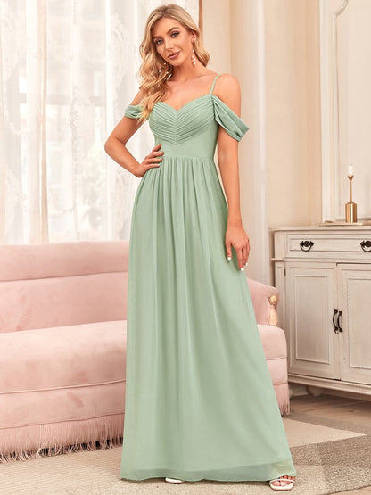 Weitese Pleated V-Neck Cold Shoulder Bridesmaid Dress