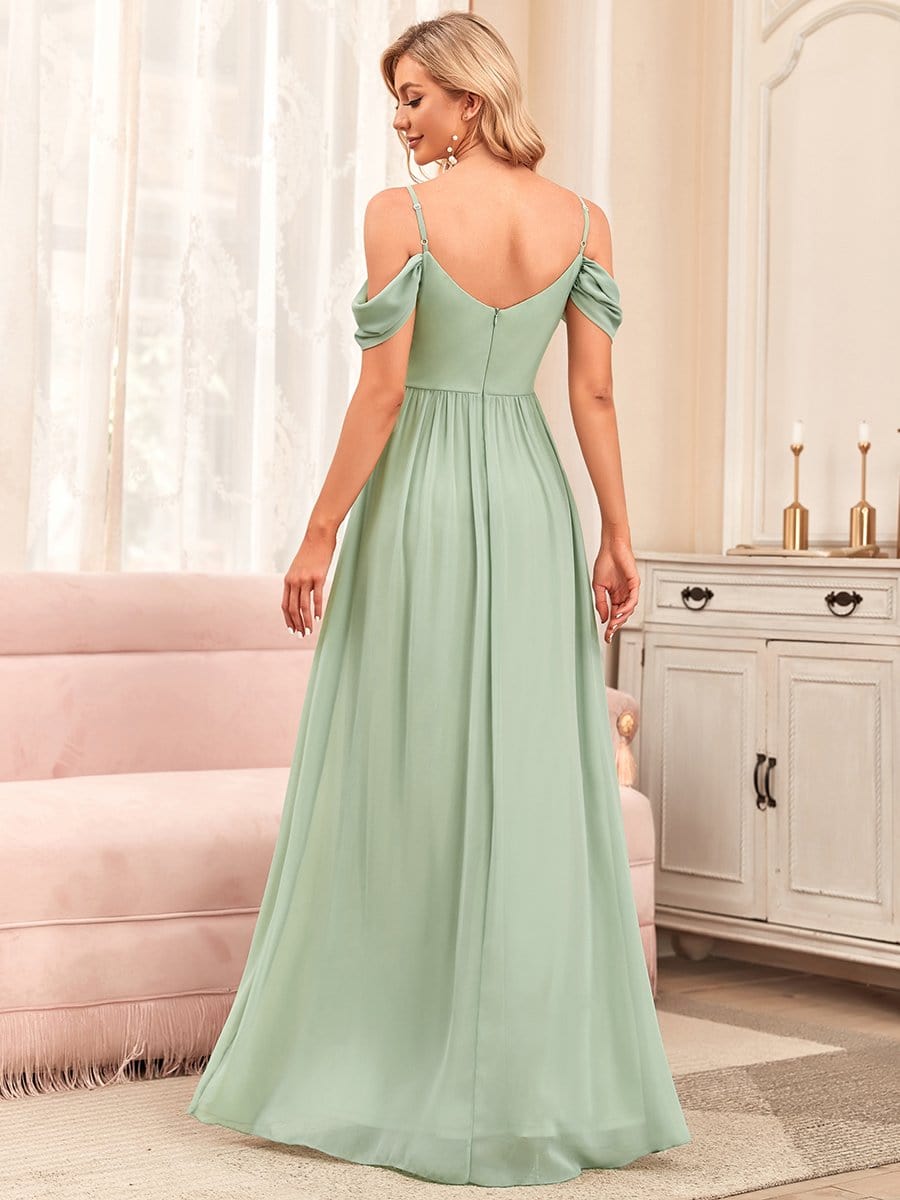 Weitese Pleated V-Neck Cold Shoulder Bridesmaid Dress