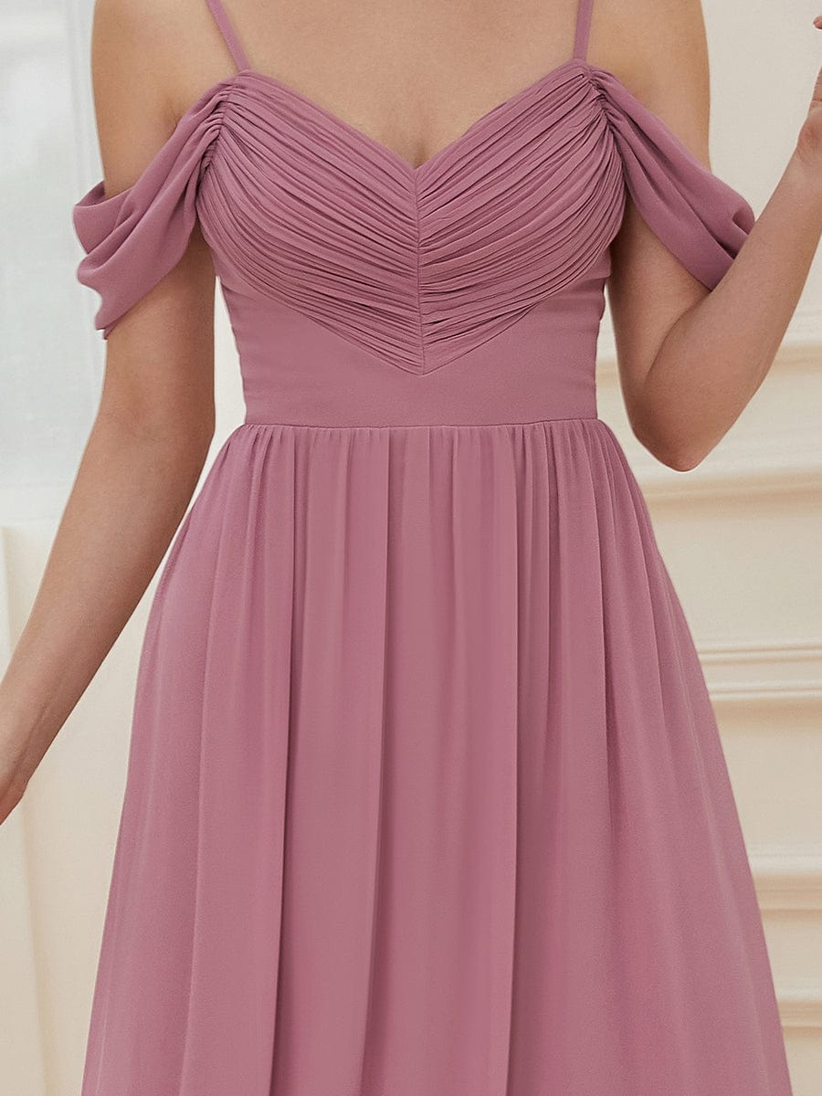 Weitese Pleated V-Neck Cold Shoulder Bridesmaid Dress