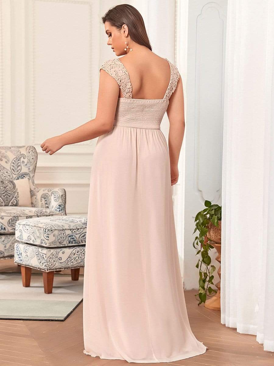 Weitese Elegant A Line Long Chiffon Bridesmaid Dress With Lace Bodice