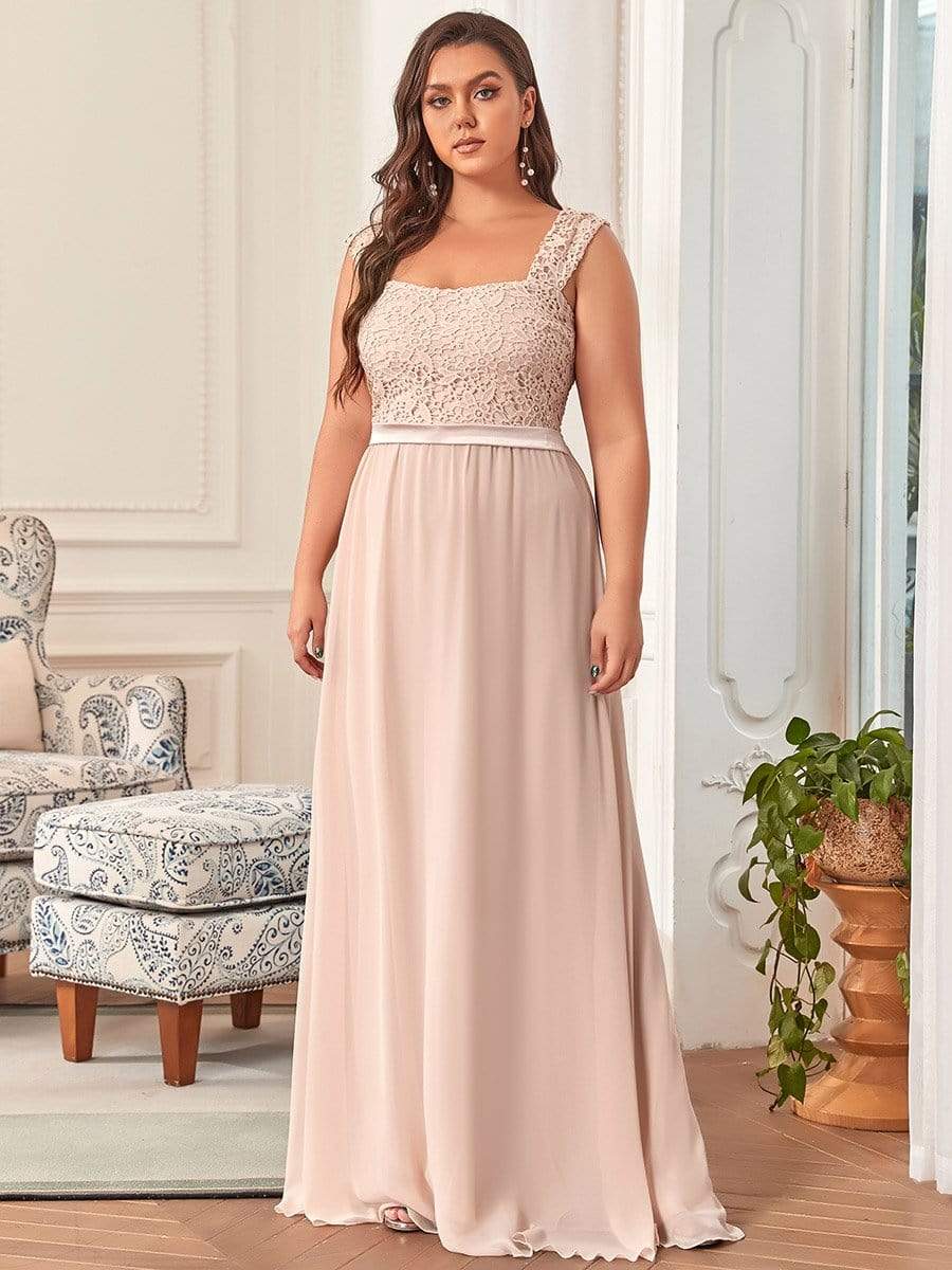 Weitese Elegant A Line Long Chiffon Bridesmaid Dress With Lace Bodice