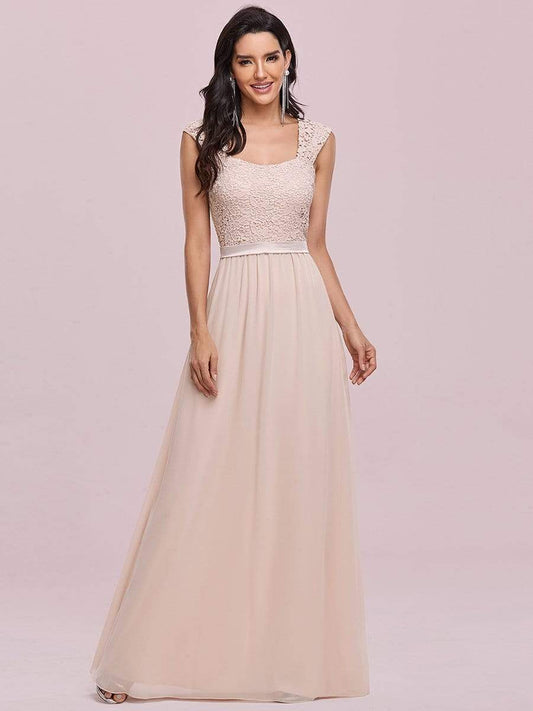 Weitese Elegant A Line Long Chiffon Bridesmaid Dress With Lace Bodice