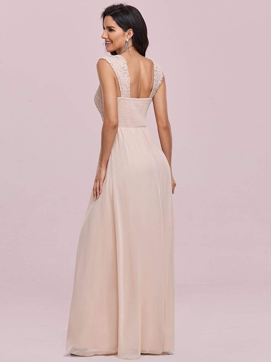 Weitese Elegant A Line Long Chiffon Bridesmaid Dress With Lace Bodice