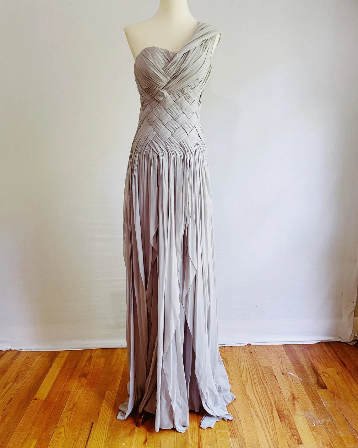 Exquisite Designer Gray Formal Evening Gown- Floor Length One Shoulder Grecian Dress-small Prom Dress