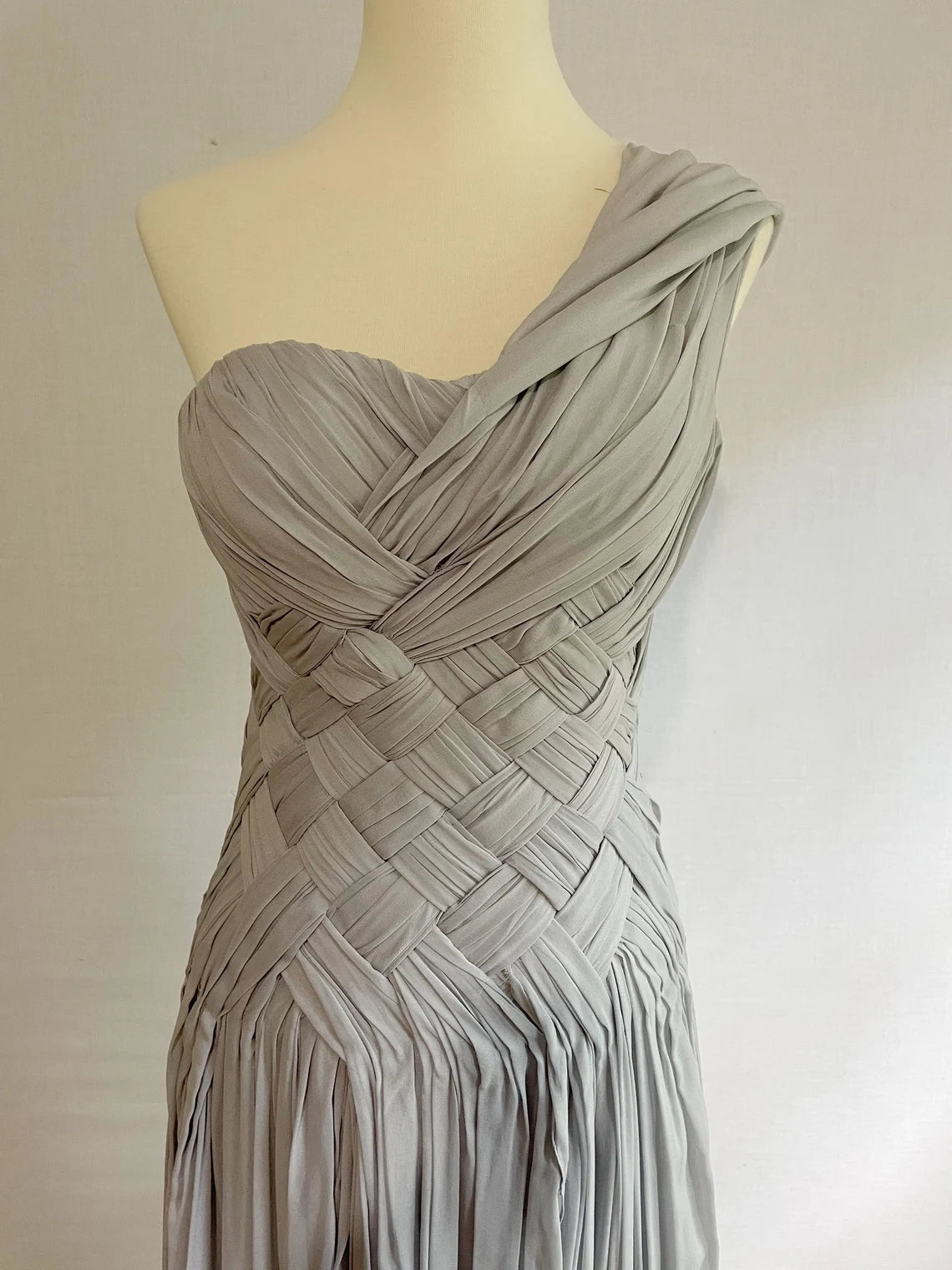 Exquisite Designer Gray Formal Evening Gown- Floor Length One Shoulder Grecian Dress-small Prom Dress