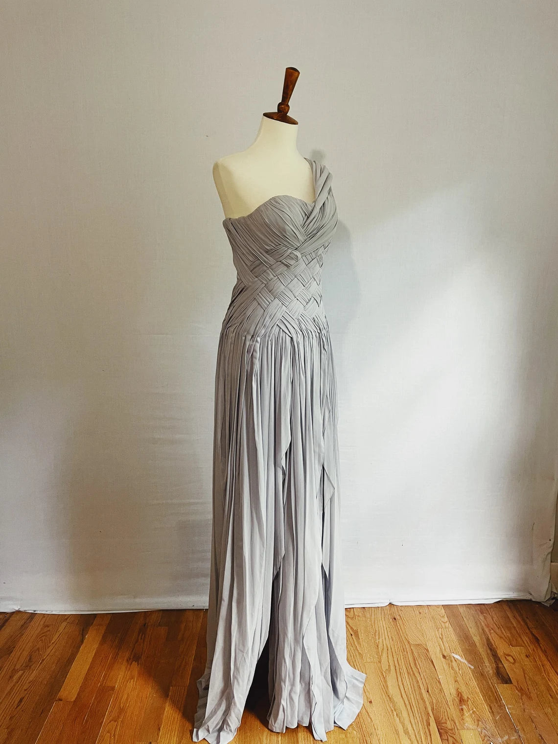 Exquisite Designer Gray Formal Evening Gown- Floor Length One Shoulder Grecian Dress-small Prom Dress