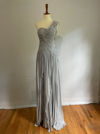 Exquisite Designer Gray Formal Evening Gown- Floor Length One Shoulder Grecian Dress-small Prom Dress