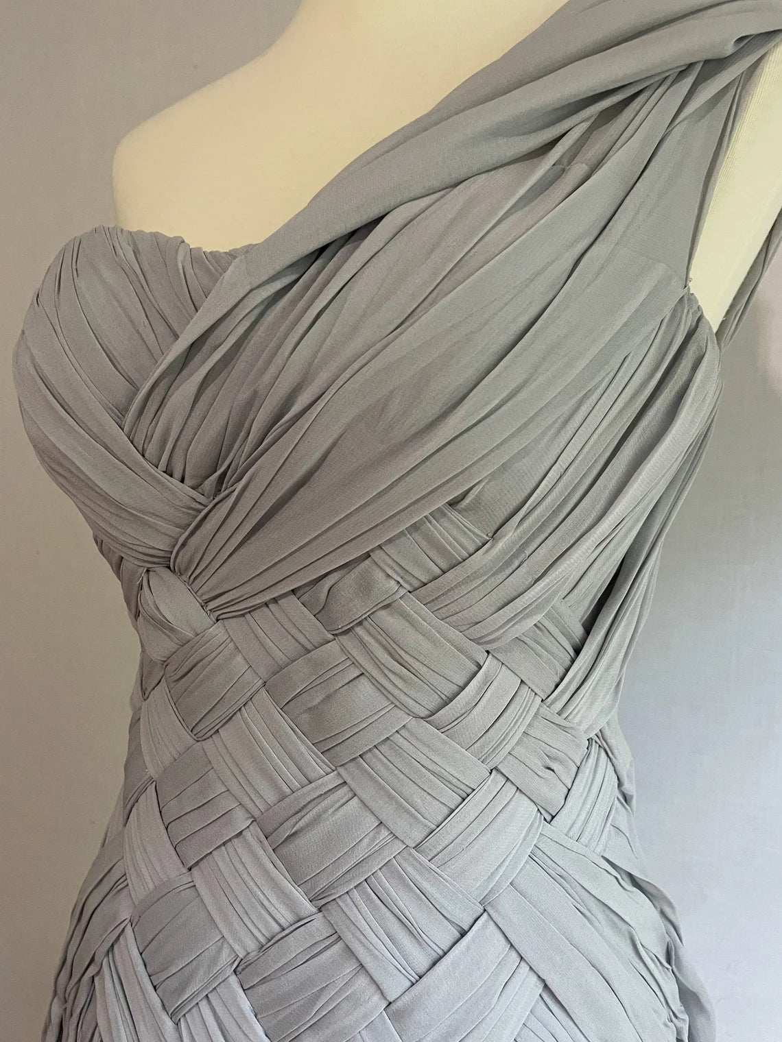 Exquisite Designer Gray Formal Evening Gown- Floor Length One Shoulder Grecian Dress-small Prom Dress