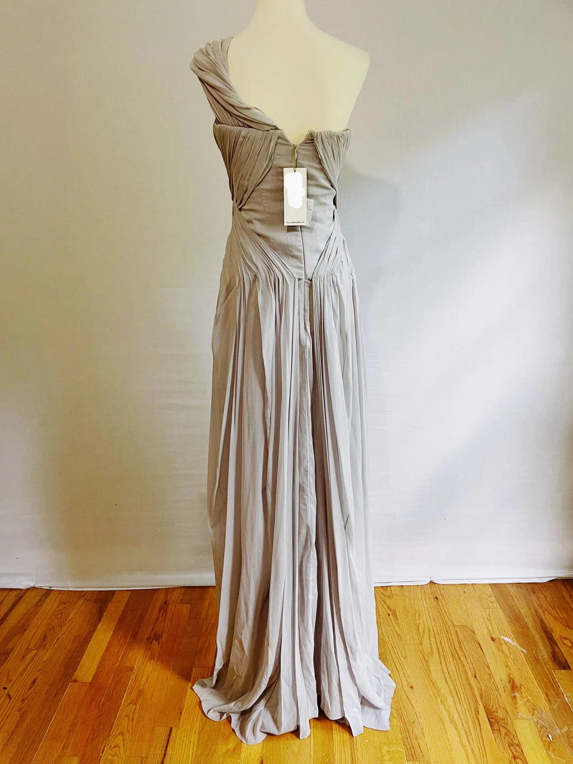 Exquisite Designer Gray Formal Evening Gown- Floor Length One Shoulder Grecian Dress-small Prom Dress