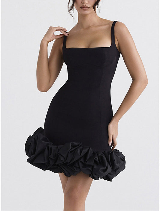 Women‘s Little Black Dress Sexy Dress Party Dress Homecoming Dress Mini Dress White Sleeveless Ruffle Fall Autumn Spaghetti Strap Fashion Vacation