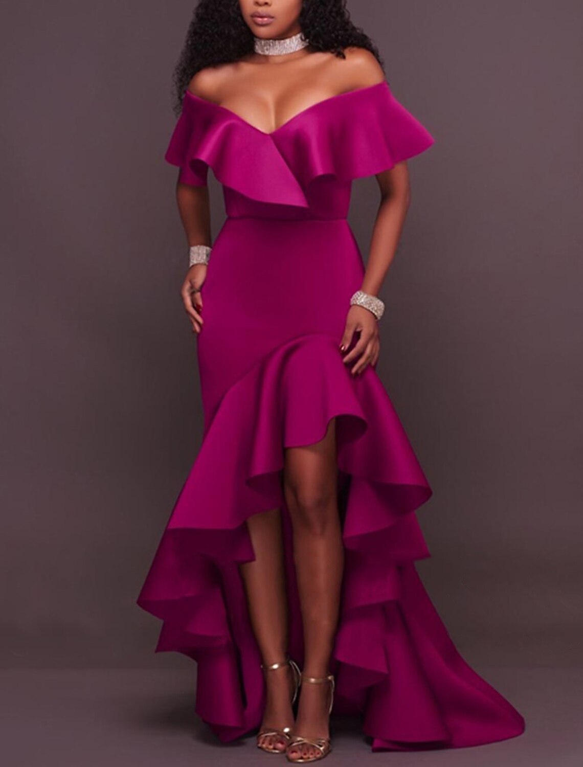 A-Line Evening Gown Minimalist Dress Wedding Guest Homecoming Asymmetrical Sleeveless Off Shoulder Stretch Satin with Ruffles Slit