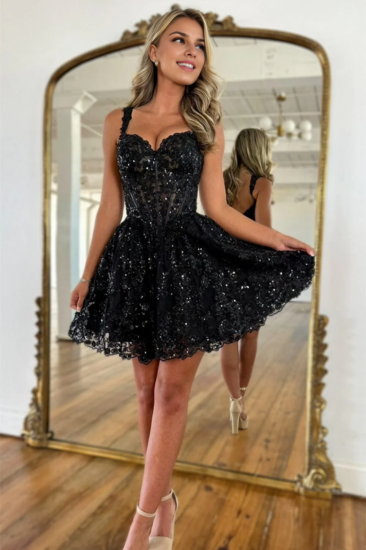 Gorgeous Backless A-Line Straps Short Homecoming Dress with Sequin