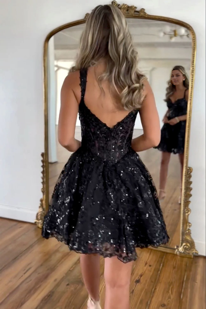 Gorgeous Backless A-Line Straps Short Homecoming Dress with Sequin