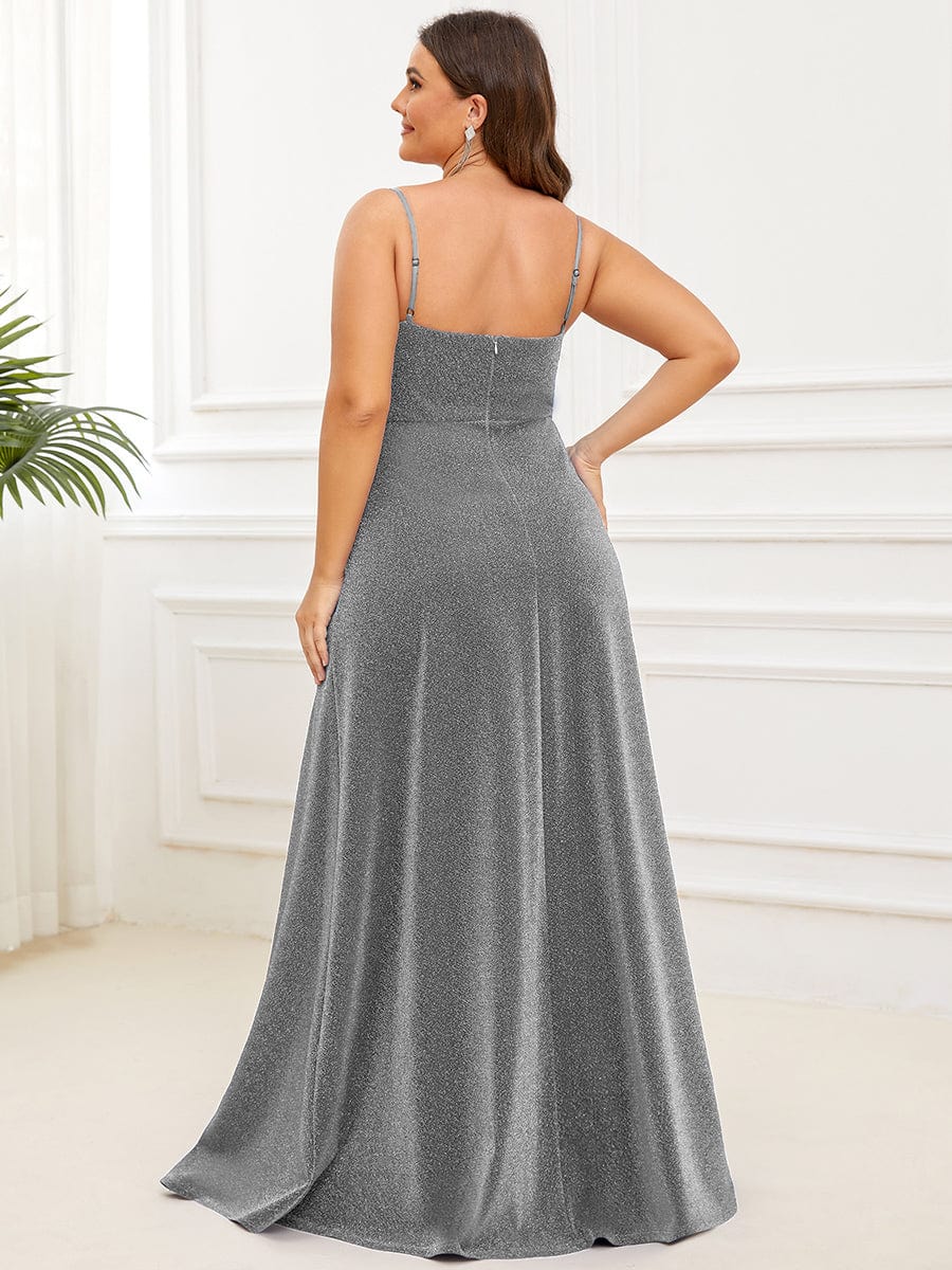 Weitese Plus Size Spaghetti Strap Shiny Formal Evening Dress for Wedding