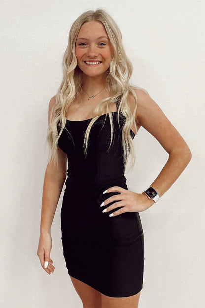 Lace-Up Tight Mini Homecoming Dress