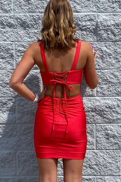 Lace-Up Tight Mini Homecoming Dress