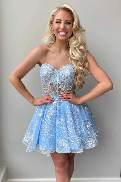 A-Line Sweetheart Puff Sleeve Short Party Homecoming Dress