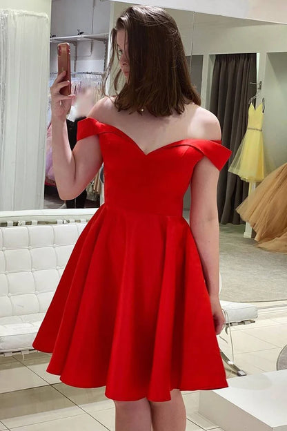 Off the Shoulder Satin Party Homecoming Dress