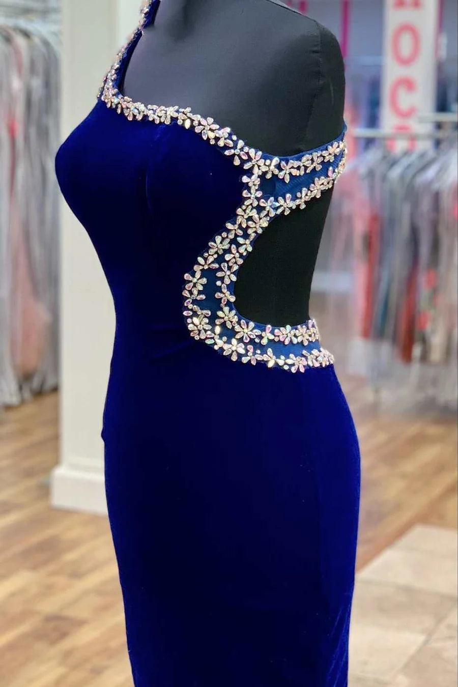 Velvet One-Shoulder Beaded Short Homecoming Dress