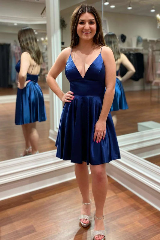 A-Line V-Neck Spaghetti Straps Homecoming Dress