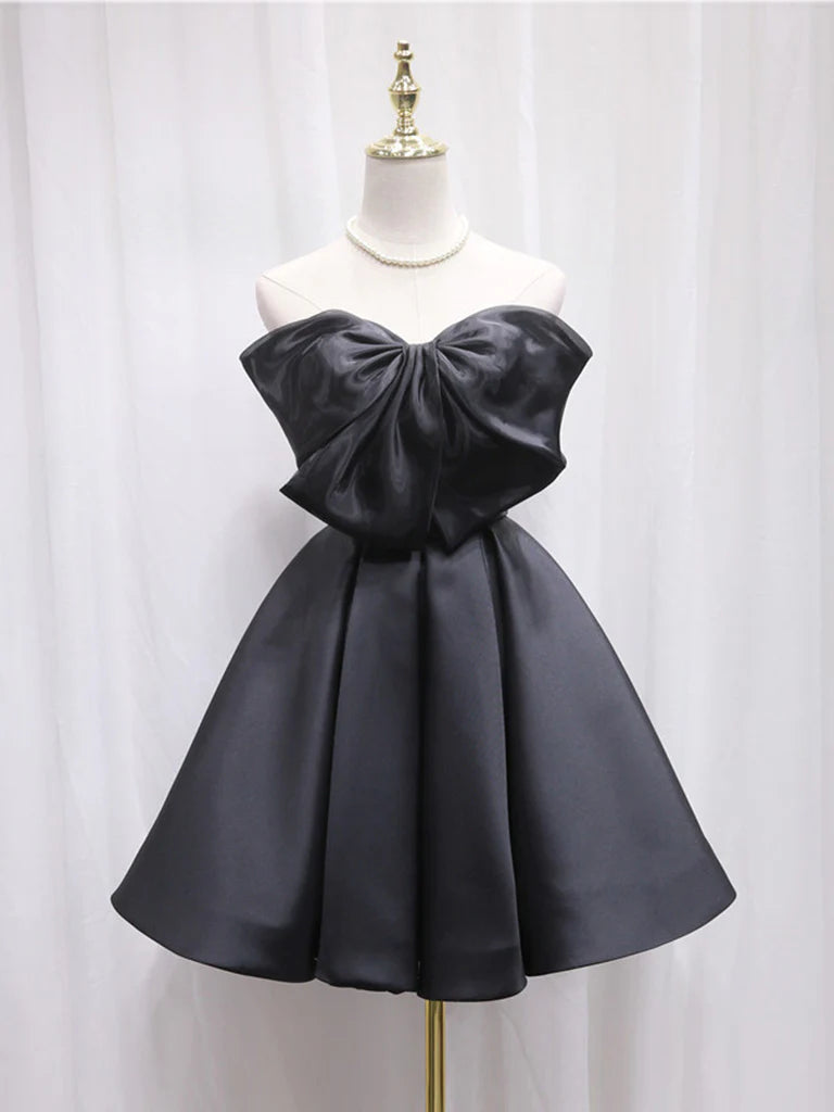 Off-the-Shoulder Bow Sweetheart Neck Satin Short Homecoming Dress