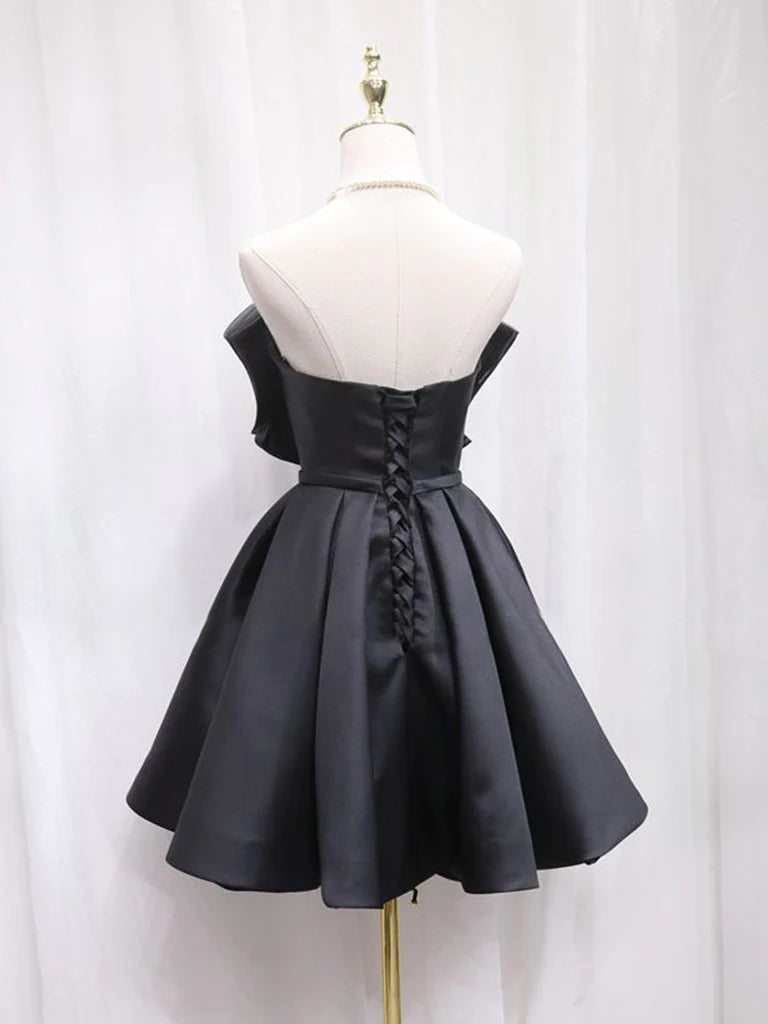 Off-the-Shoulder Bow Sweetheart Neck Satin Short Homecoming Dress