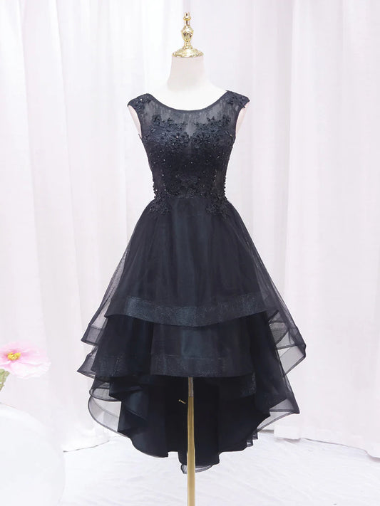 A-line Lace Tulle High Low Short Homecoming Dress