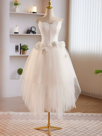 Unique Tulle Satin Hight Low Homecoming Dress ﻿