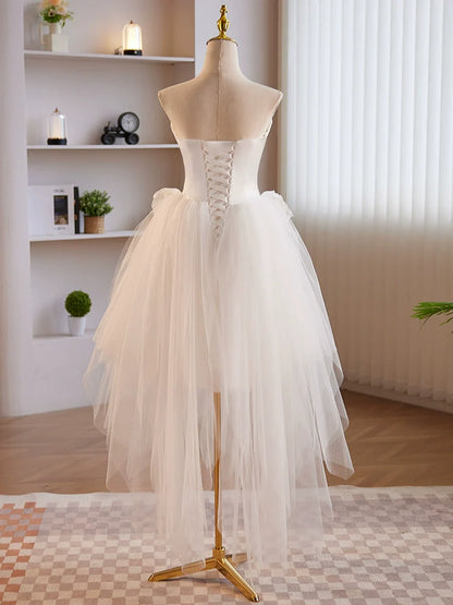 Unique Tulle Satin Hight Low Homecoming Dress ﻿