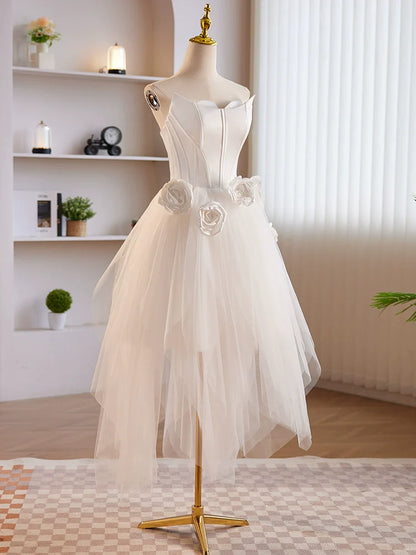 Unique Tulle Satin Hight Low Homecoming Dress ﻿