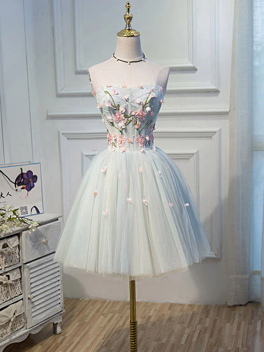 Cute Tulle Short Applique Short  Homecoming Dress