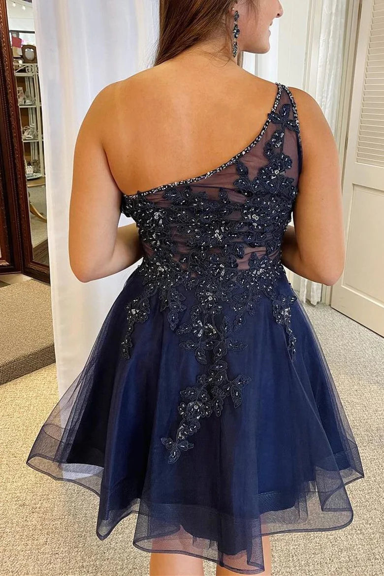 A-line One Shoulder Short Homecoming Dress