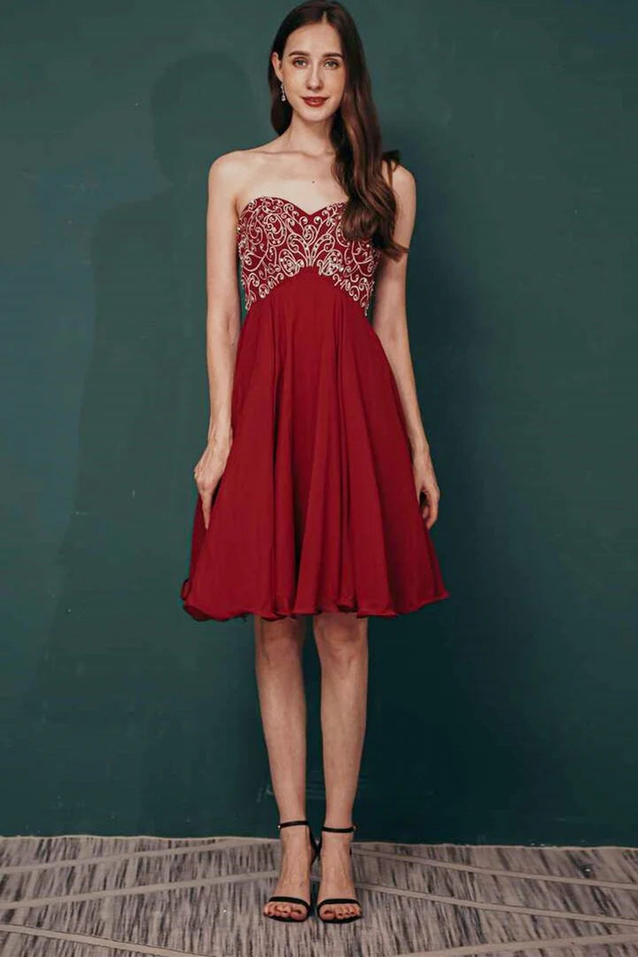 A-line Sweetheart Embroidery Short Homecoming Dress