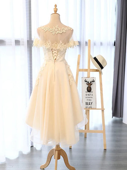 Off-the-Shoulder A-line Tulle Homecoming Dresses With Applique