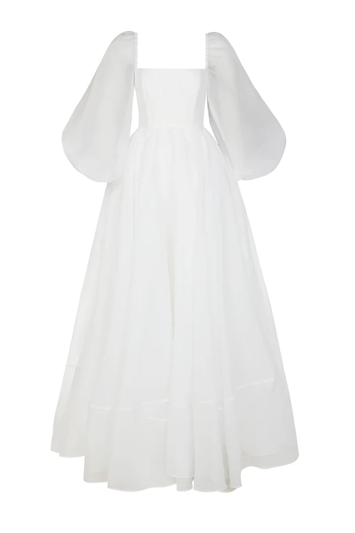 Ivory Angel Queen Long Sleeve Square Collar Irregular Skirt Party Wedding Dress