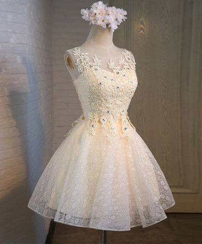 Lace Round Neck Homecoming Dresses With Applique